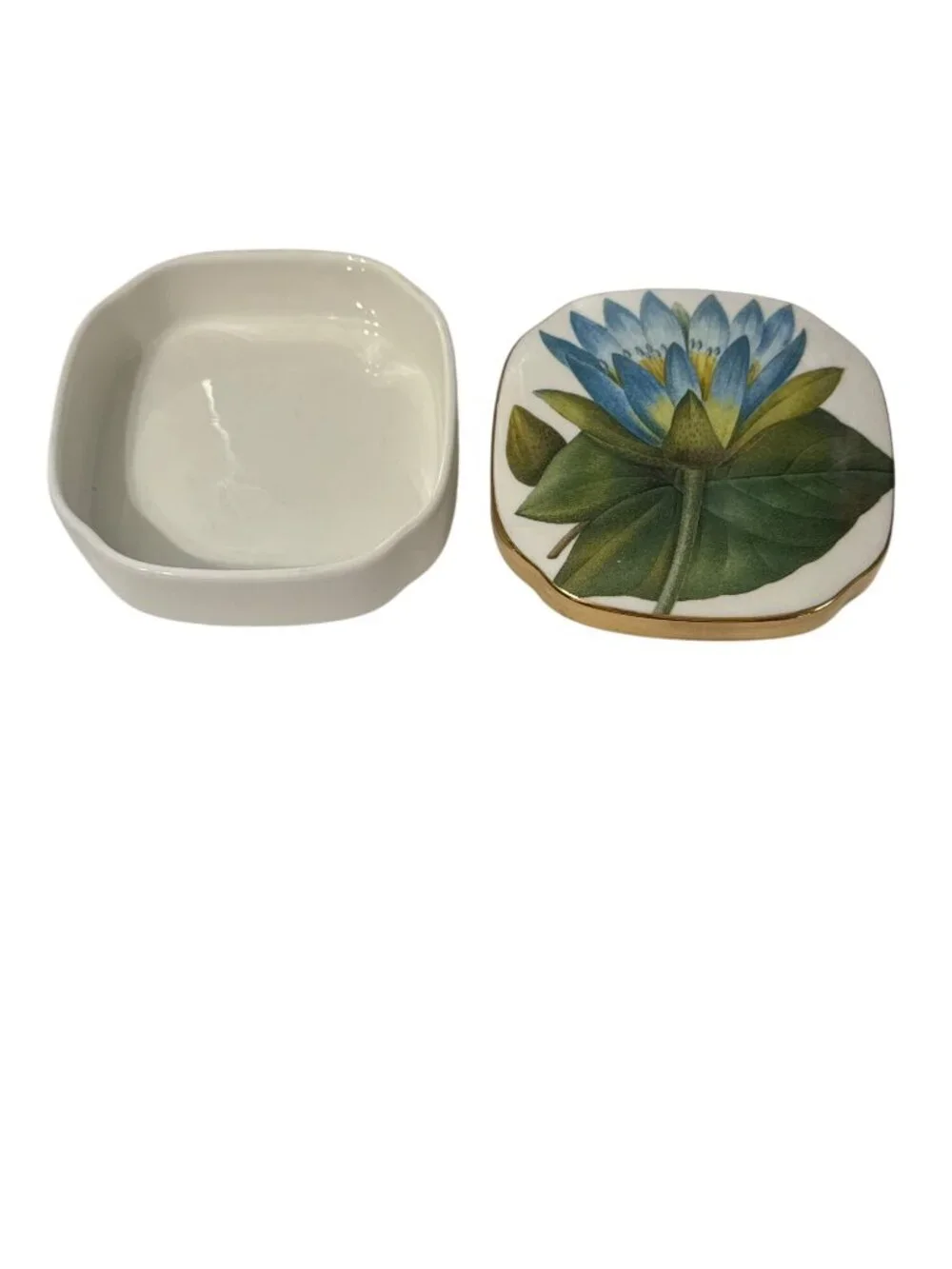 Villeroy & Boch Sentiments Porcelain Trinket Box Waterlily Design W/Gold Germany - Picture 2 of 7